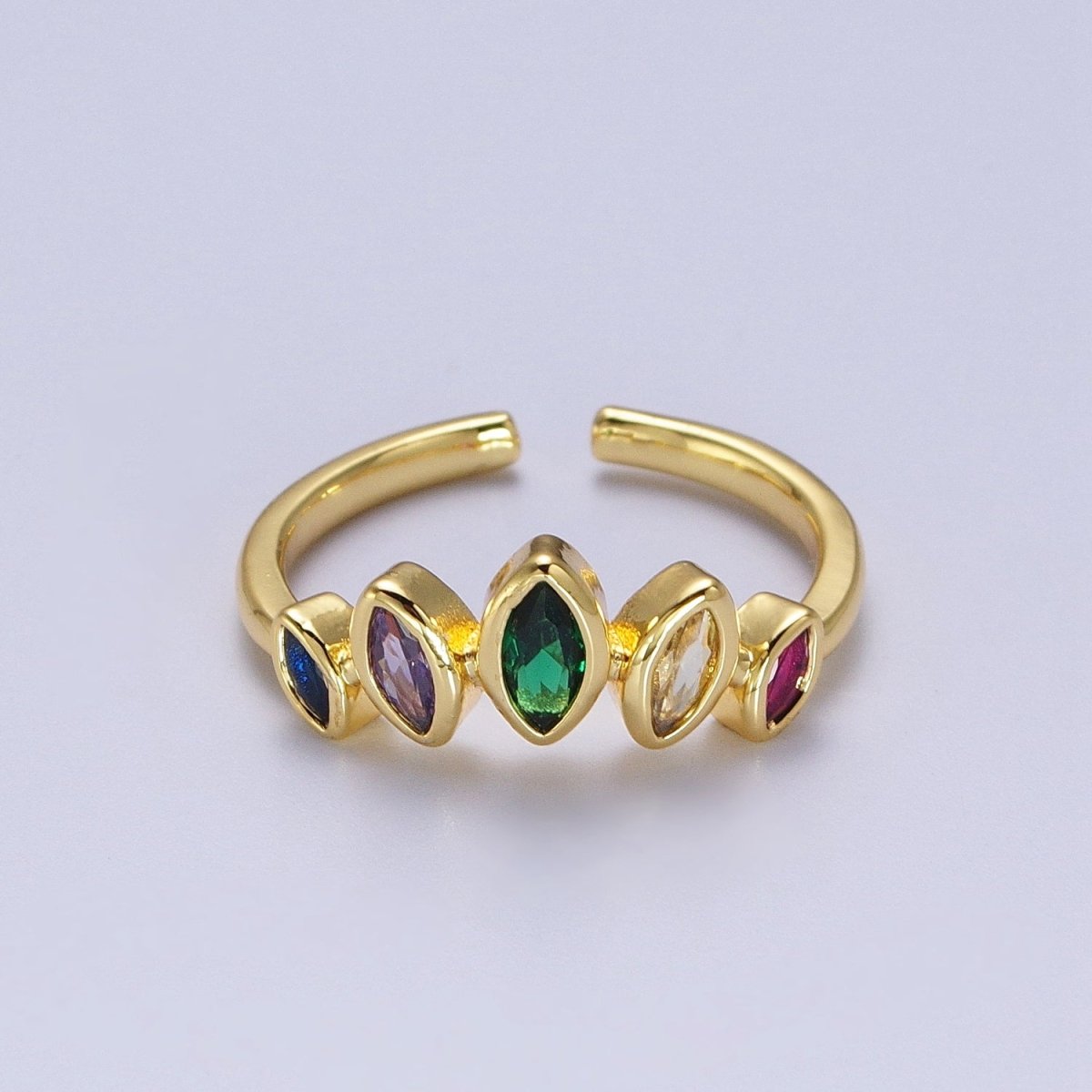 Gold Filled Rainbow Multicolor Marquise CZ Adjustable Ring | Y-454 - DLUXCA