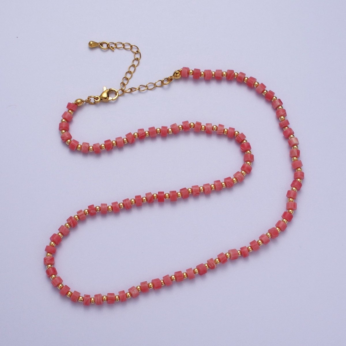 Gold Filled Red Coral Rondelle Heishi Gemstone Gold Spacer Beads 15.5 Inch Choker Necklace | WA-1433 Clearance Pricing - DLUXCA
