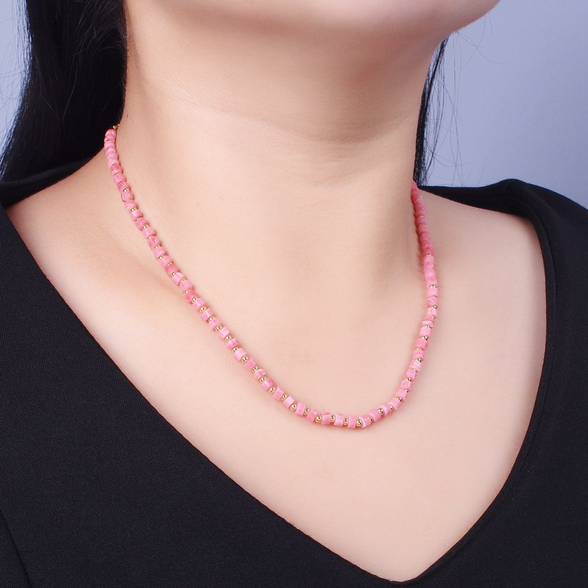 Gold Filled Red Coral Rondelle Heishi Gemstone Gold Spacer Beads 15.5 Inch Choker Necklace | WA-1433 Clearance Pricing - DLUXCA