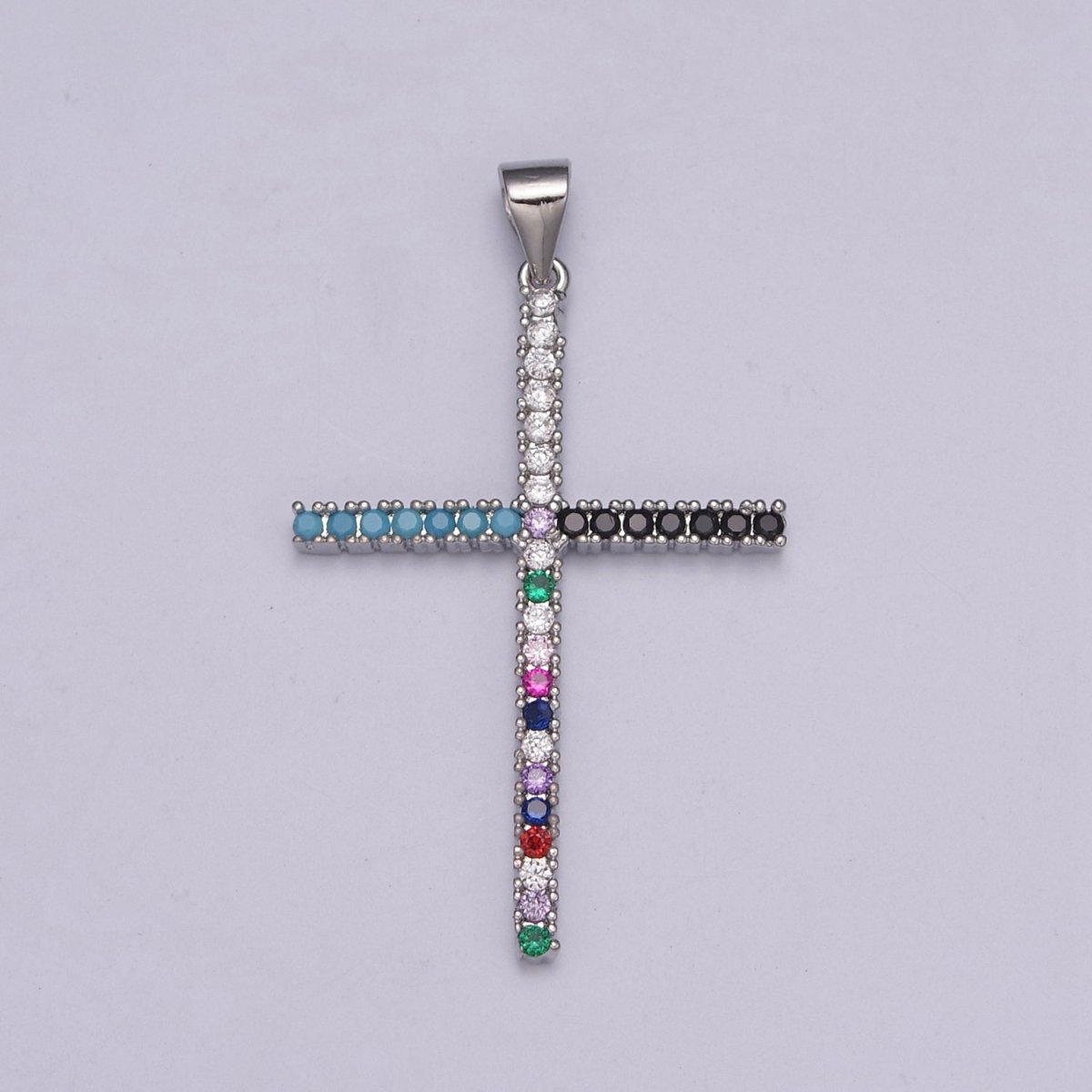 Gold-Filled Religious Cross Turquoise Multicolor CZ Micro Paved Pendant in Gold & Silver N-515 N-516 - DLUXCA