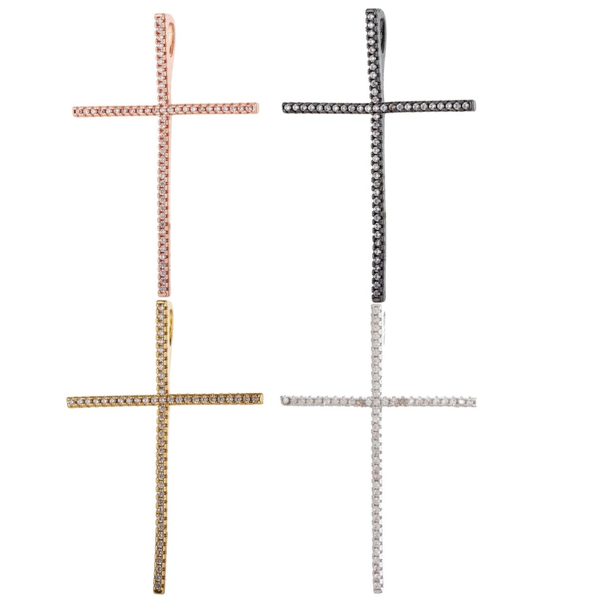 Gold Filled / Rose Gold / Silver / Black Cross CZ Charm Pendant, Micro Pave CZ Cross Charms Cubic Zirconia Cross Pendants Cross Necklace Jewelry, C-227 - DLUXCA