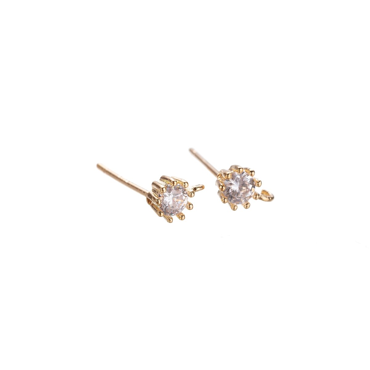 Gold Filled Round Crystal Cubic Zirconia Studs with open link for Earring Making Supply K-088 - DLUXCA