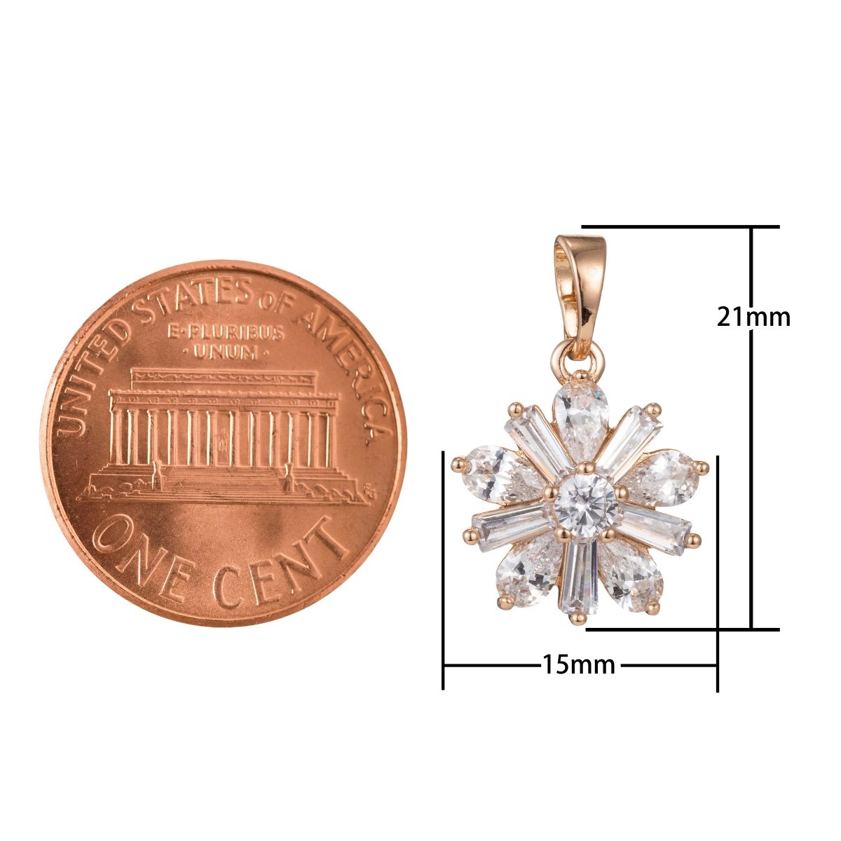 Gold Filled Round Flower Crystal Pendants I-817 - DLUXCA