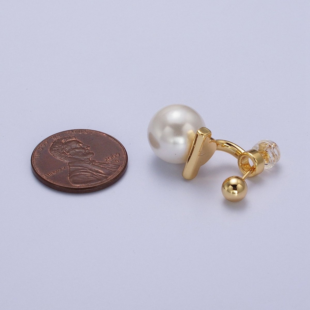 Gold Filled Round Shell Pearl Ear Jacket Back Drop Earrings in Gold & Silver | Y-262 Y-263 - DLUXCA