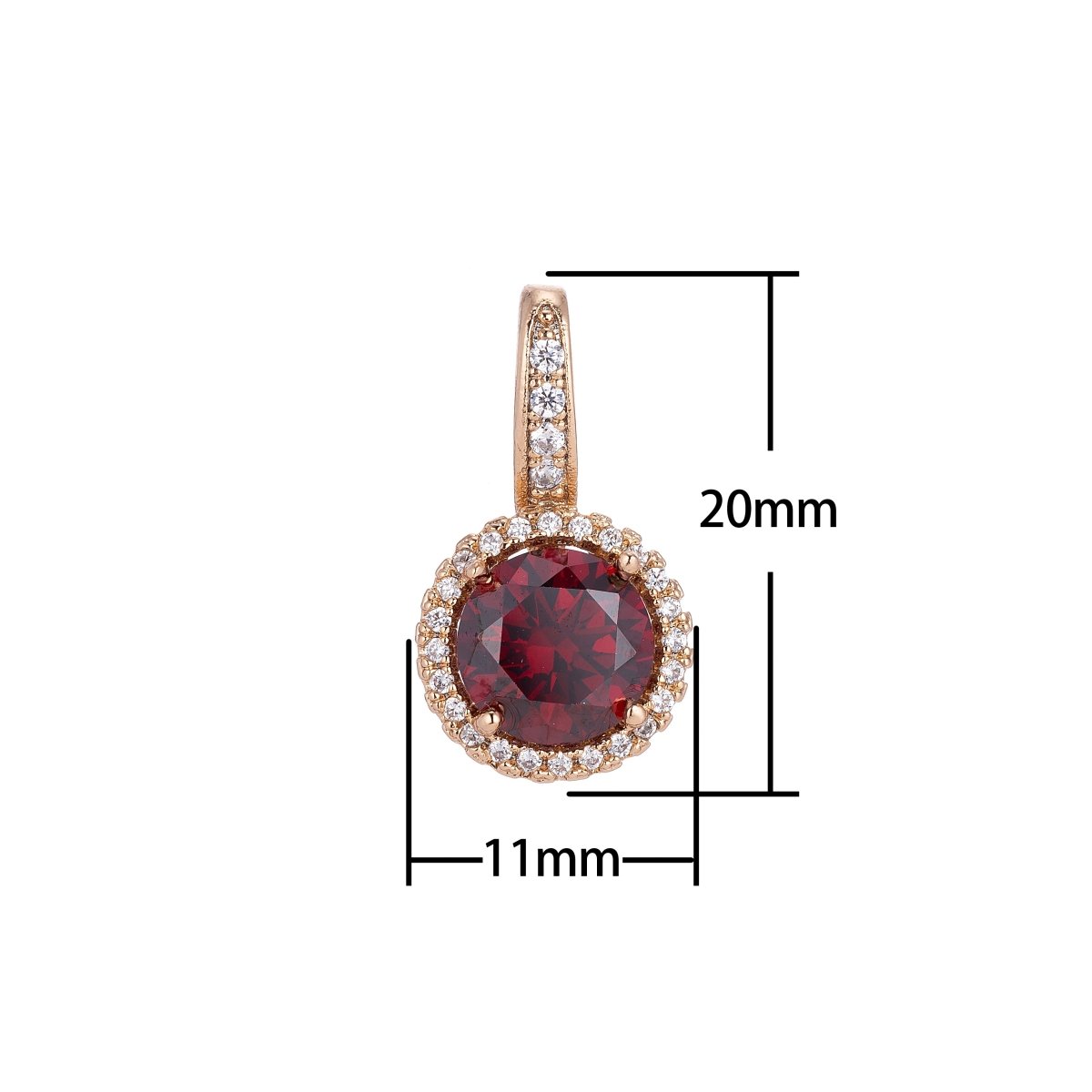 Gold Filled Ruby Red Maroon Gem, Classic Elegant Cubic Zirconia Necklace Pendant Charm Bails Findings for Jewelry Making H-667 - DLUXCA