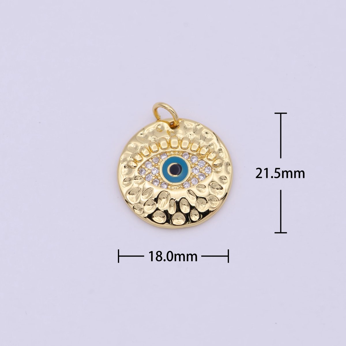 Gold Filled Rustic Hammered Micro Paved CZ Evil Eye Protection Amulet Round Charm in Gold & Silver N-241 N-242 - DLUXCA