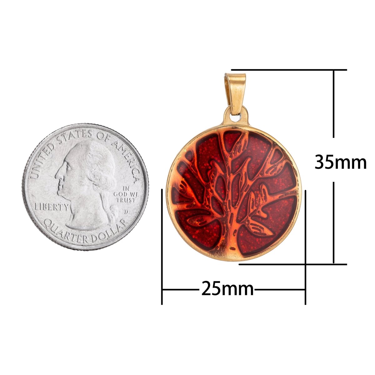 Gold filled Rustic Red Tree of Life Pendant Coin Medallion Charm with Bails for Layer necklace Earring Bracelet Jewelry Making Supply J-417 - DLUXCA