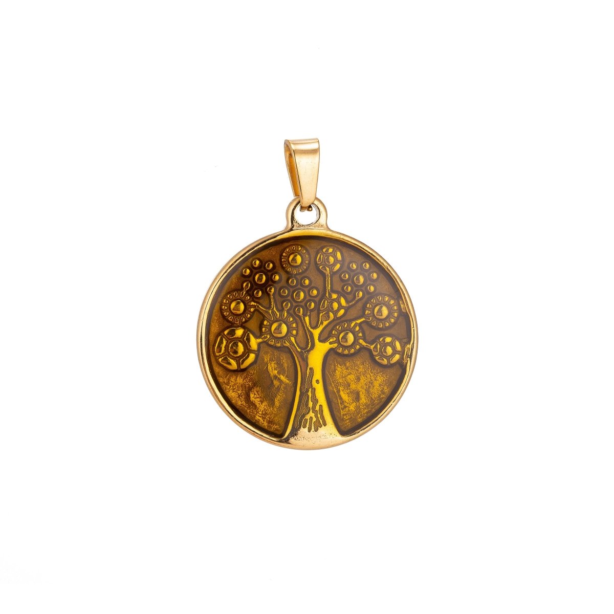 Gold filled Rustic symbolic Yellow Tree of Life Pendant Coin Medallion Charm 35mmx25mm w/ Bails for Layer necklace jewelry making J-417 - DLUXCA