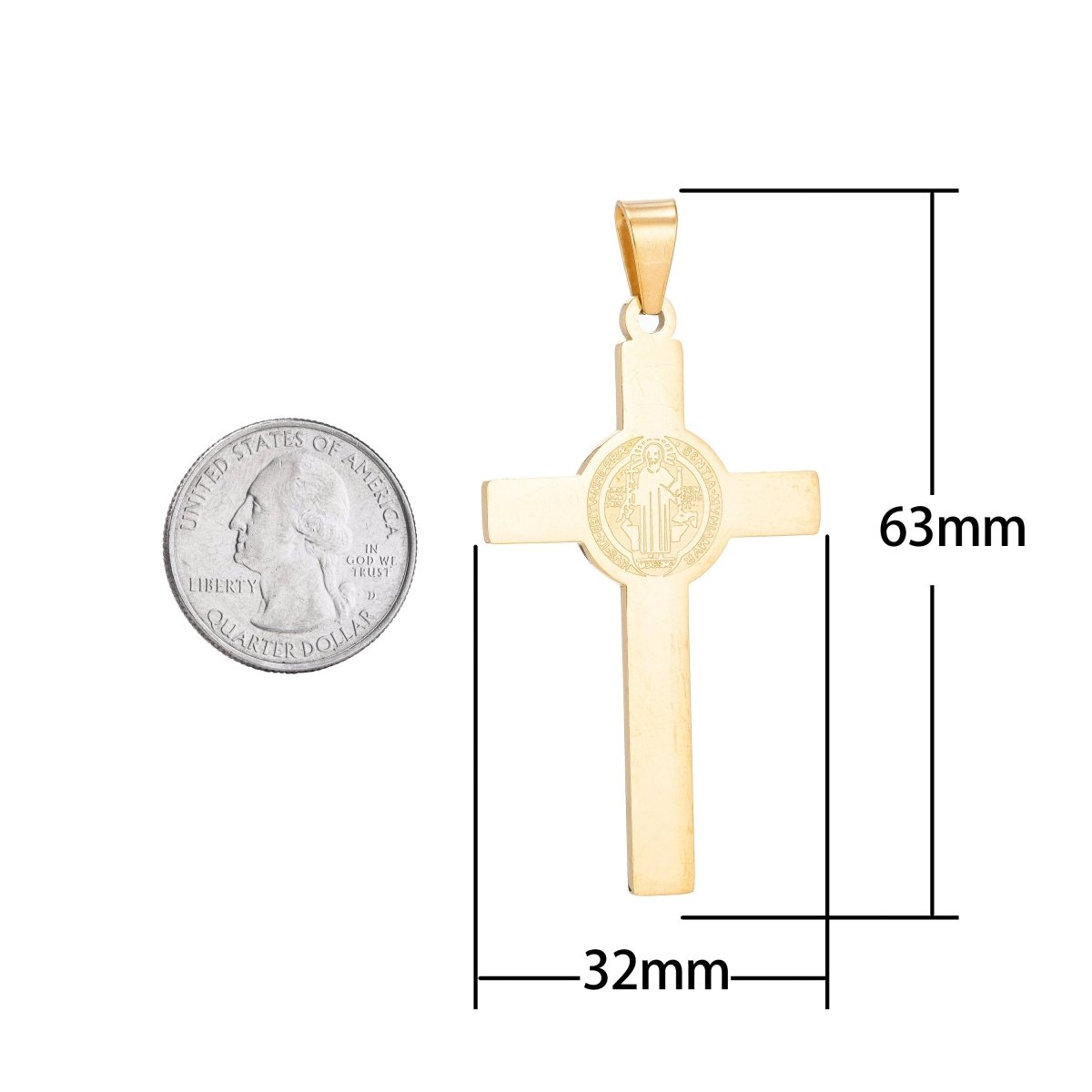 Gold Filled Saint Benedict Cross Pendant San Benito Saint Benedict Charm for Layered Necklace Religious Jewelry Making J-397 - DLUXCA