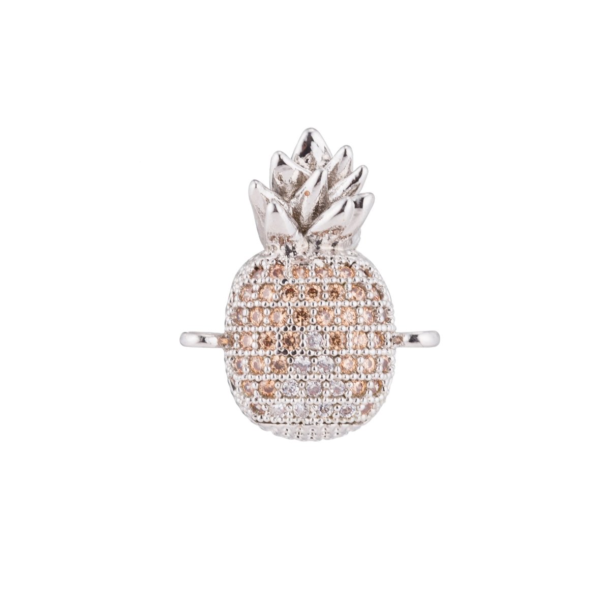 Gold Filled Silver Cute Pineapple, Fruit, Healthy, Food DIY Gift Cubic Zirconia Bracelet Charm Bead Finding Connector for Jewelry Making F-124 - DLUXCA