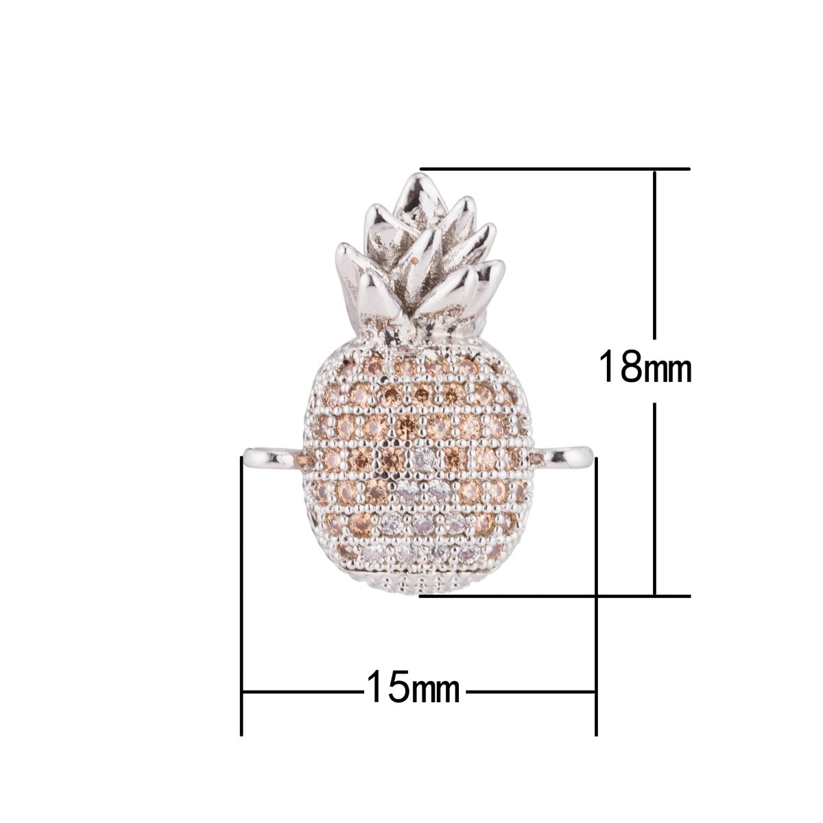 Gold Filled Silver Cute Pineapple, Fruit, Healthy, Food DIY Gift Cubic Zirconia Bracelet Charm Bead Finding Connector for Jewelry Making F-124 - DLUXCA