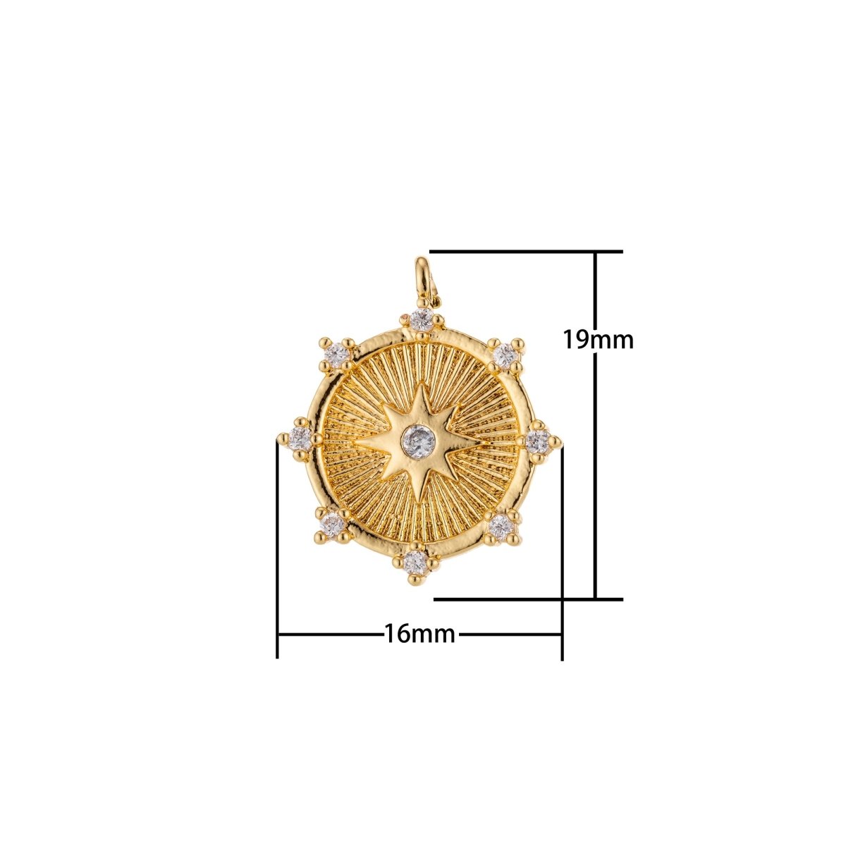 Gold Filled / Silver CZ Pave Starburst Cubic Zirconia Shooting Star North Star Coin Circle Disc Micro Pave Star Medallion Charm Pendant E-465 E-468 - DLUXCA