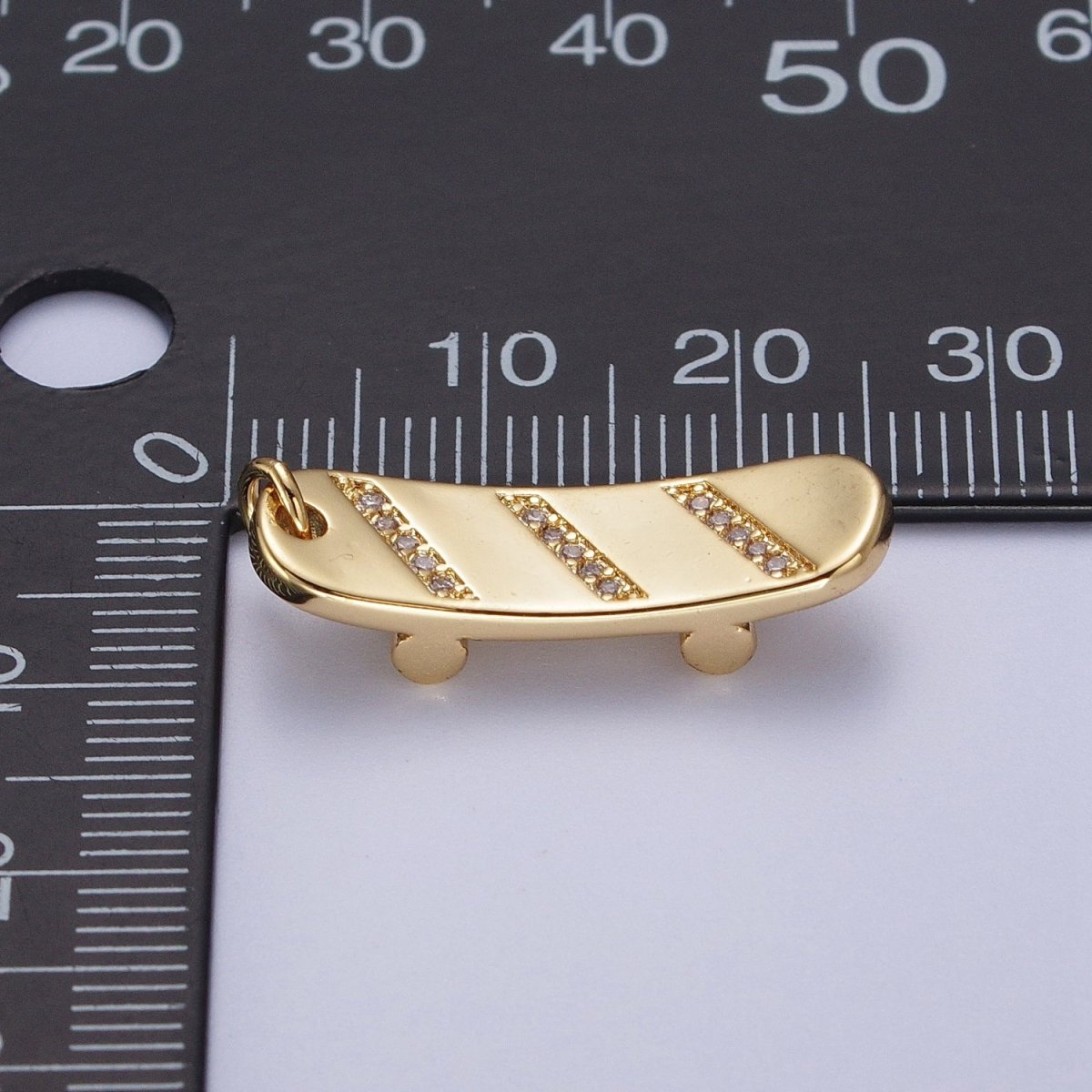 Gold Filled Skateboard Triple Micro Paved CZ Charm in Silver & Gold E-515 E-525 - DLUXCA