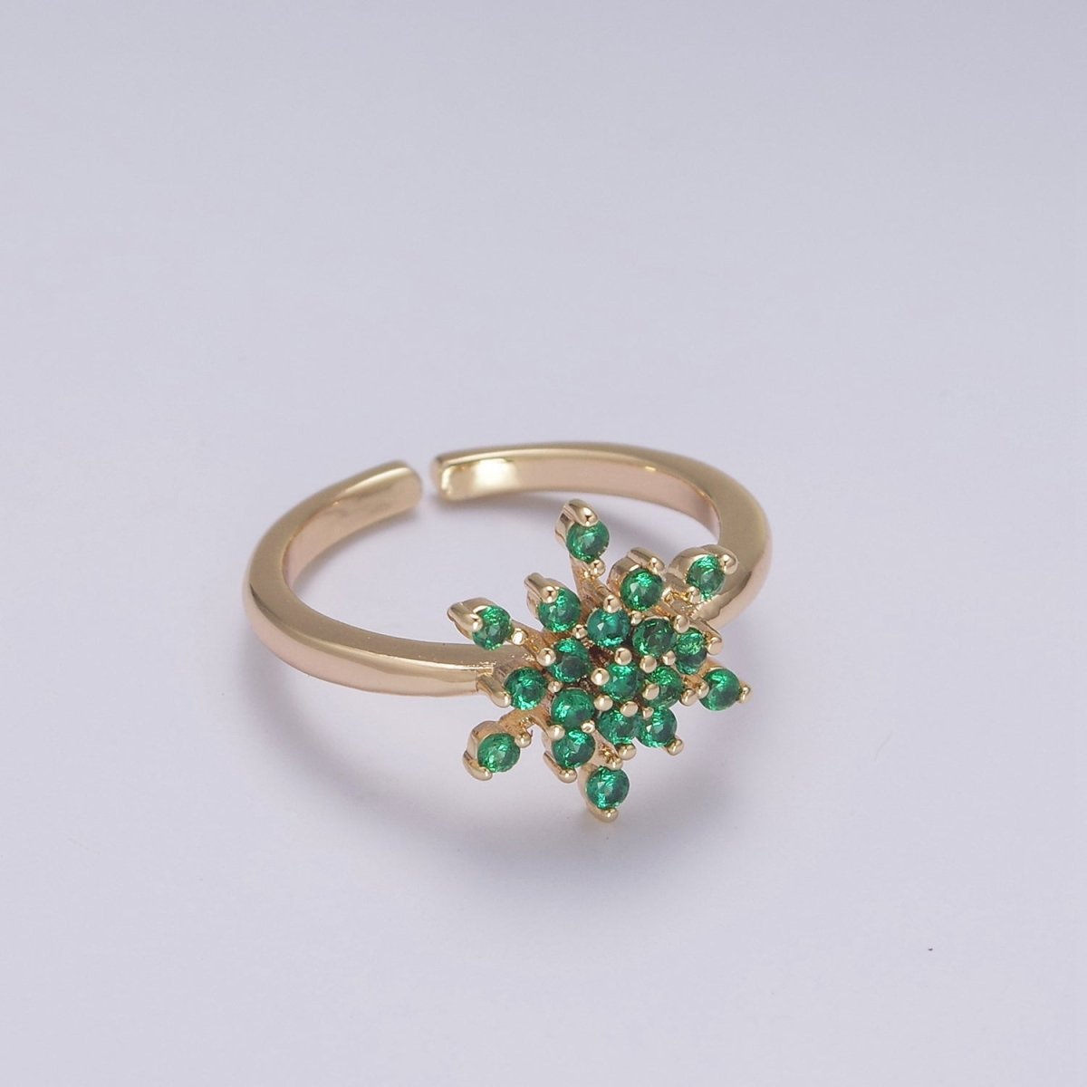 Gold Filled Snowflake with Pink Green CZ Ring For Woman Jewelry Finger Ring Open Adjustable U-147 U-148 U-218 - DLUXCA