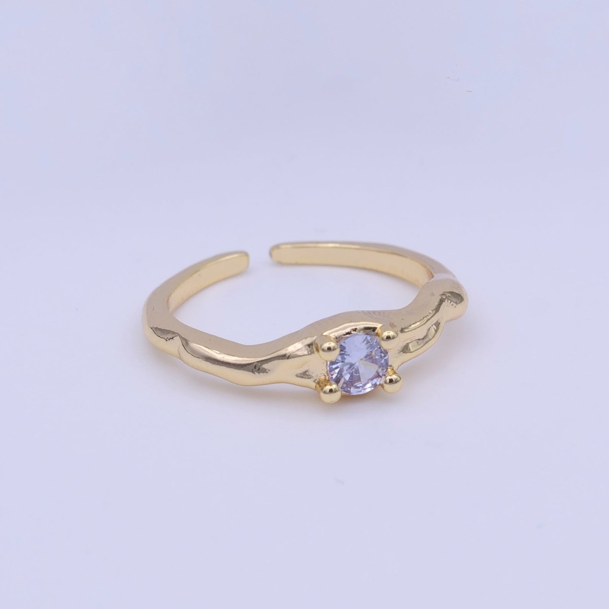 Gold Filled Solitaire Cubic Zirconia Geometric Abstract Adjustable Ring | Y-420 - DLUXCA