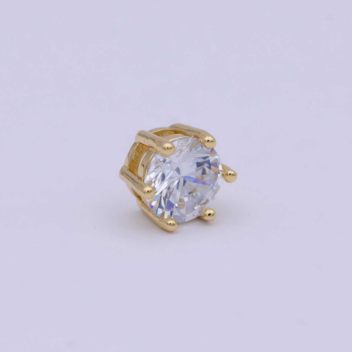 Gold Filled Solitaire CZ Round Connector Charm Beads for Bracelet Component B-465 - DLUXCA