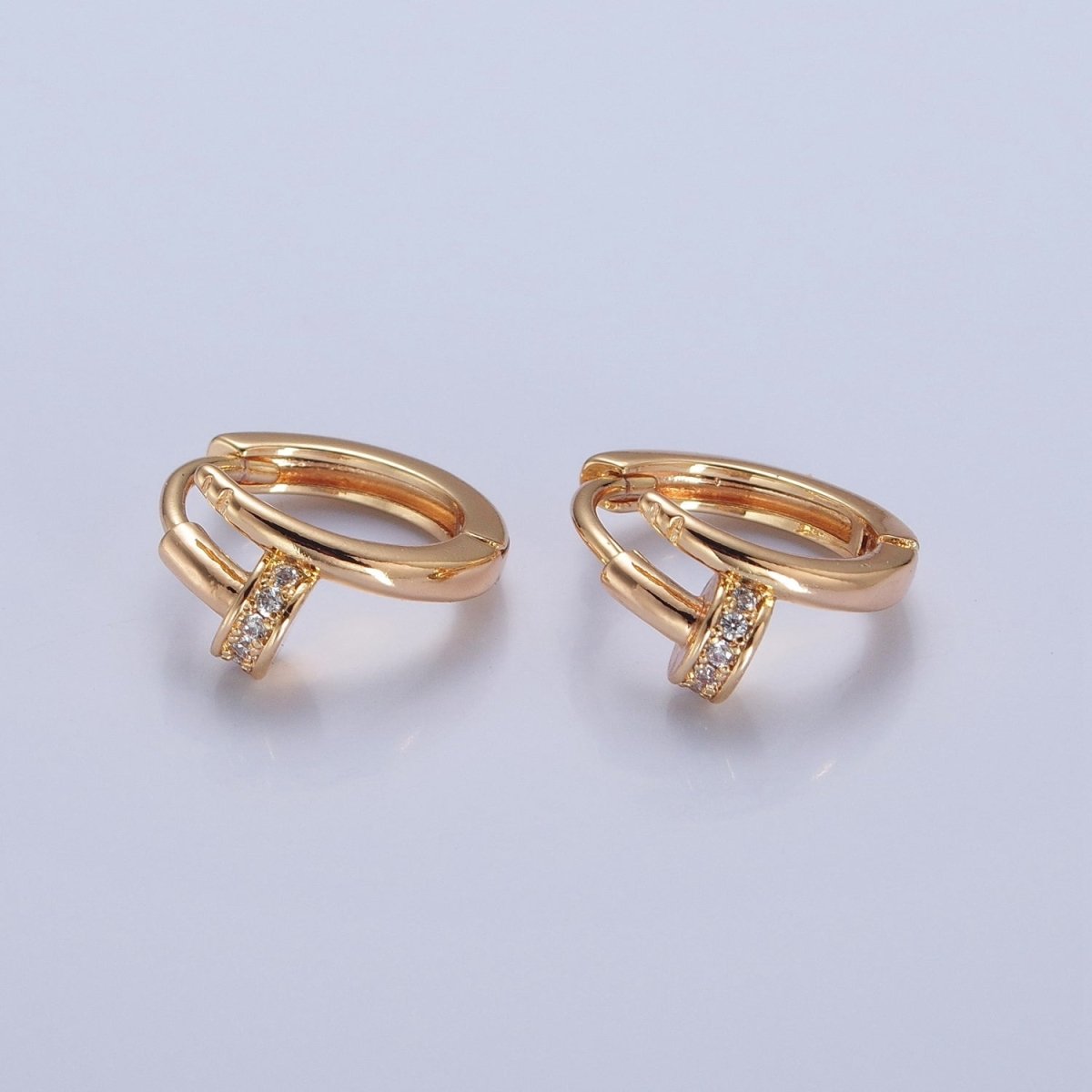 Gold Filled Spiral Nail Earring Lever Back Huggie Earring V-434 - DLUXCA
