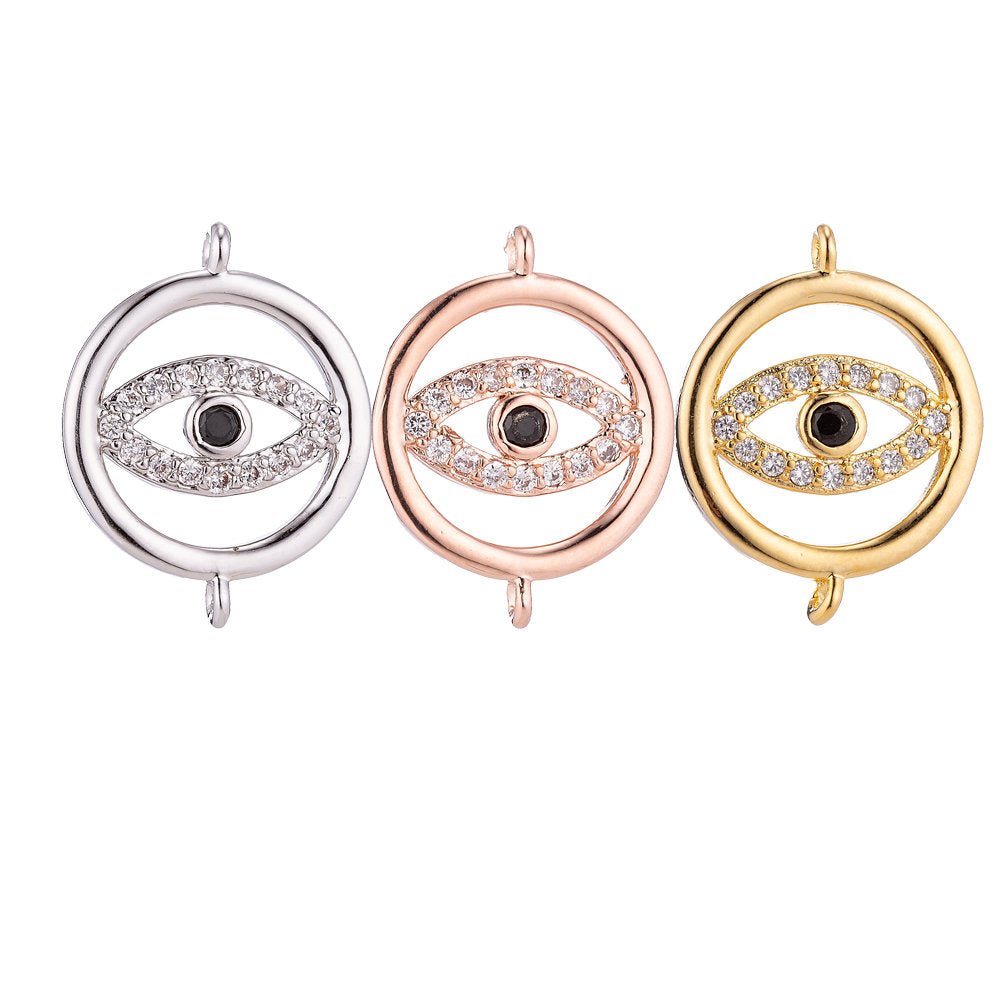 Gold Filled Spiritual Religious Evil Eye Cubic Zirconia Bracelet Charm Necklace Pendant Findings for Jewelry Making Greek Eye Connector F-038 - DLUXCA