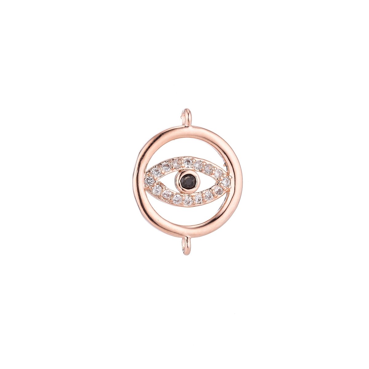 Gold Filled Spiritual Religious Evil Eye Cubic Zirconia Bracelet Charm Necklace Pendant Findings for Jewelry Making Greek Eye Connector F-038 - DLUXCA