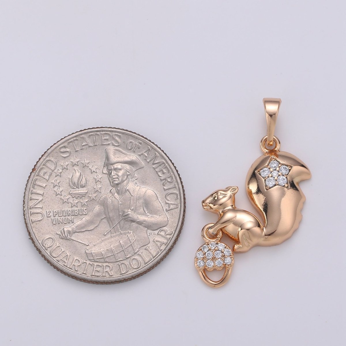 Gold Filled Squirrel Charm Acorn Squirrel Cz Cubic Animal Charms for Necklace Jewelry Making Wild Animal Kawaii Cute Animal Pendant J-114 - DLUXCA
