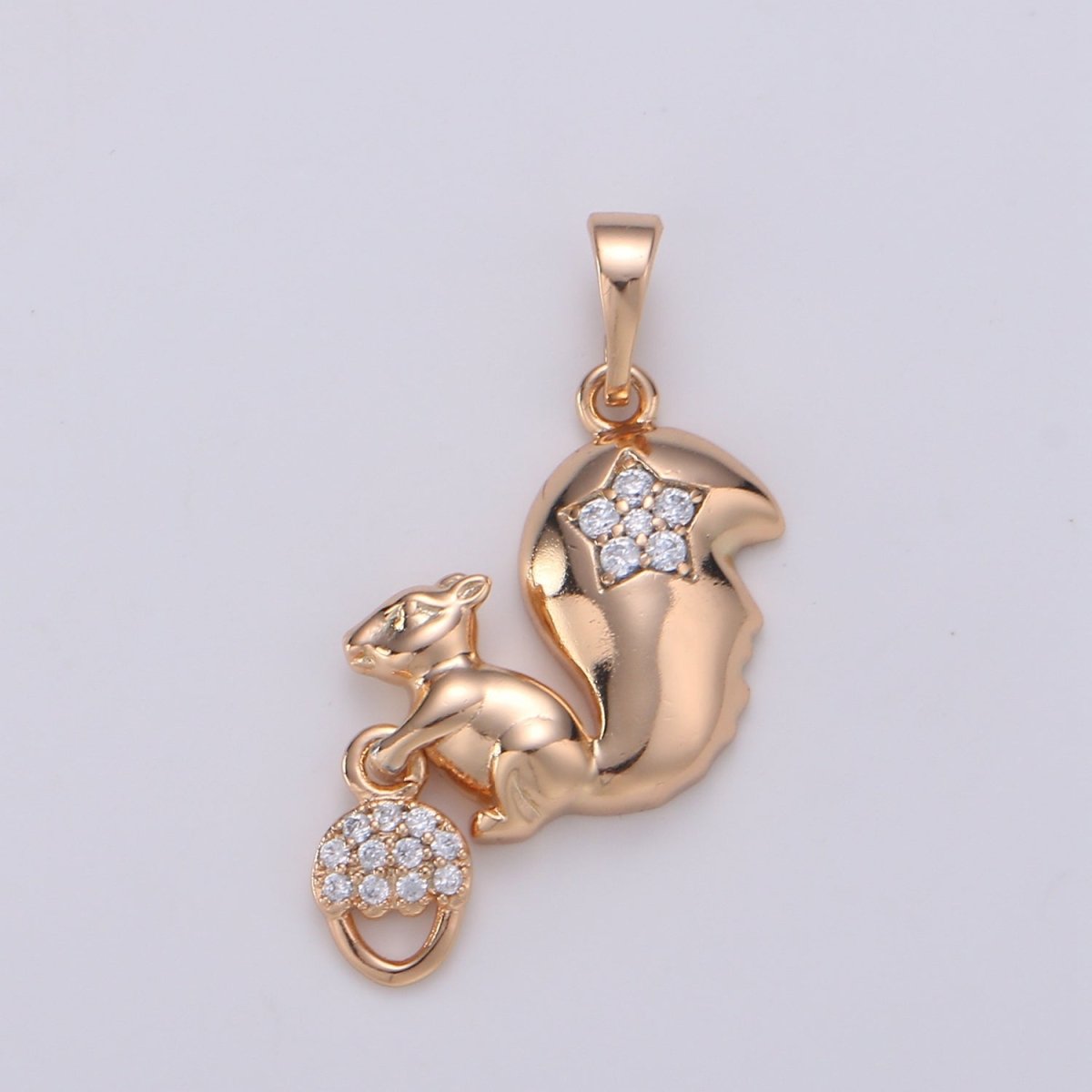 Gold Filled Squirrel Charm Acorn Squirrel Cz Cubic Animal Charms for Necklace Jewelry Making Wild Animal Kawaii Cute Animal Pendant J-114 - DLUXCA
