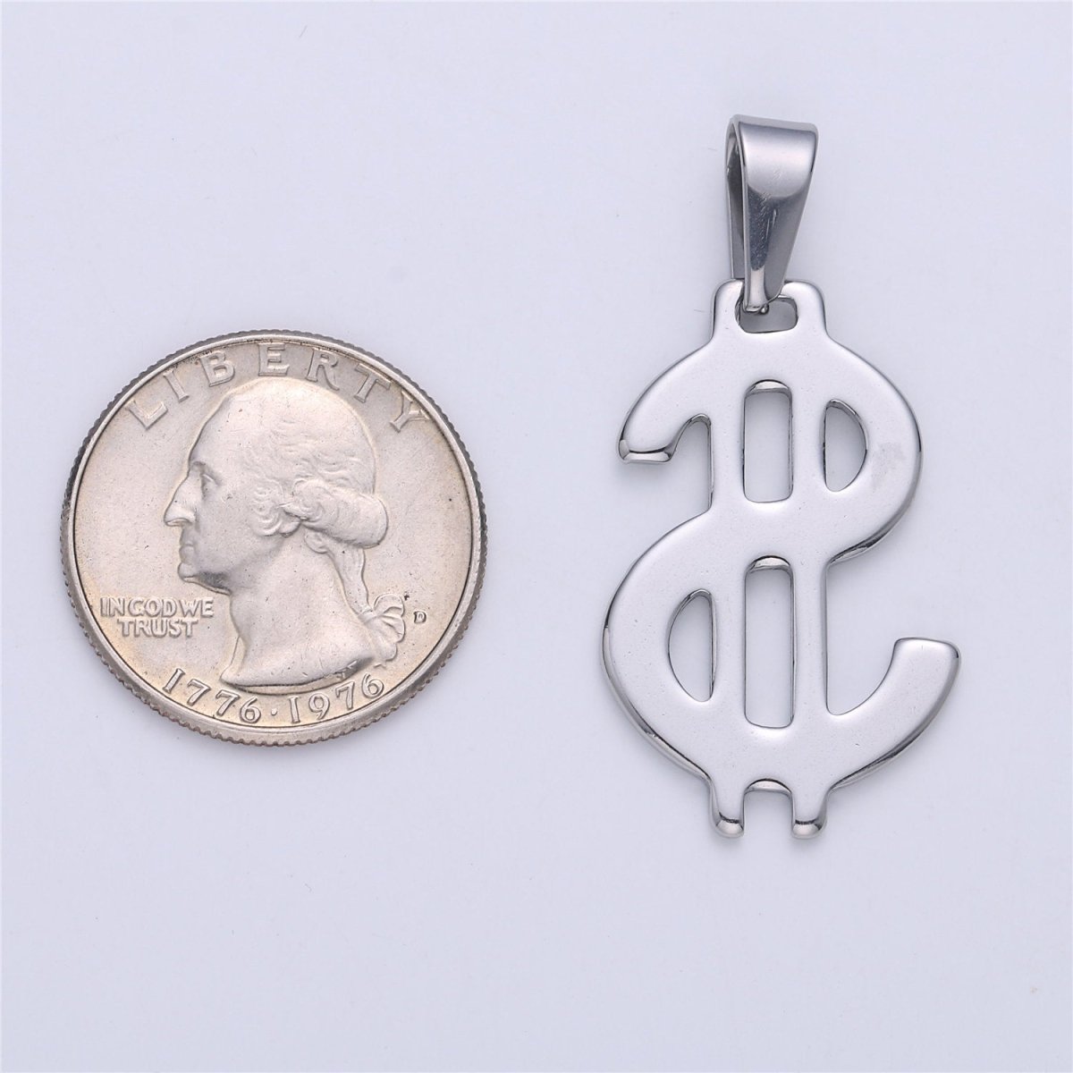 Gold Filled Stainless Steel Dollar Sign, Golden US Dollar Currency, Necklace Pendant Charm Bead Bails Findings for Jewelry Making J-666 - DLUXCA