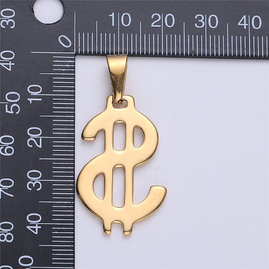 Gold Filled Stainless Steel Dollar Sign, Golden US Dollar Currency, Necklace Pendant Charm Bead Bails Findings for Jewelry Making J-666 - DLUXCA