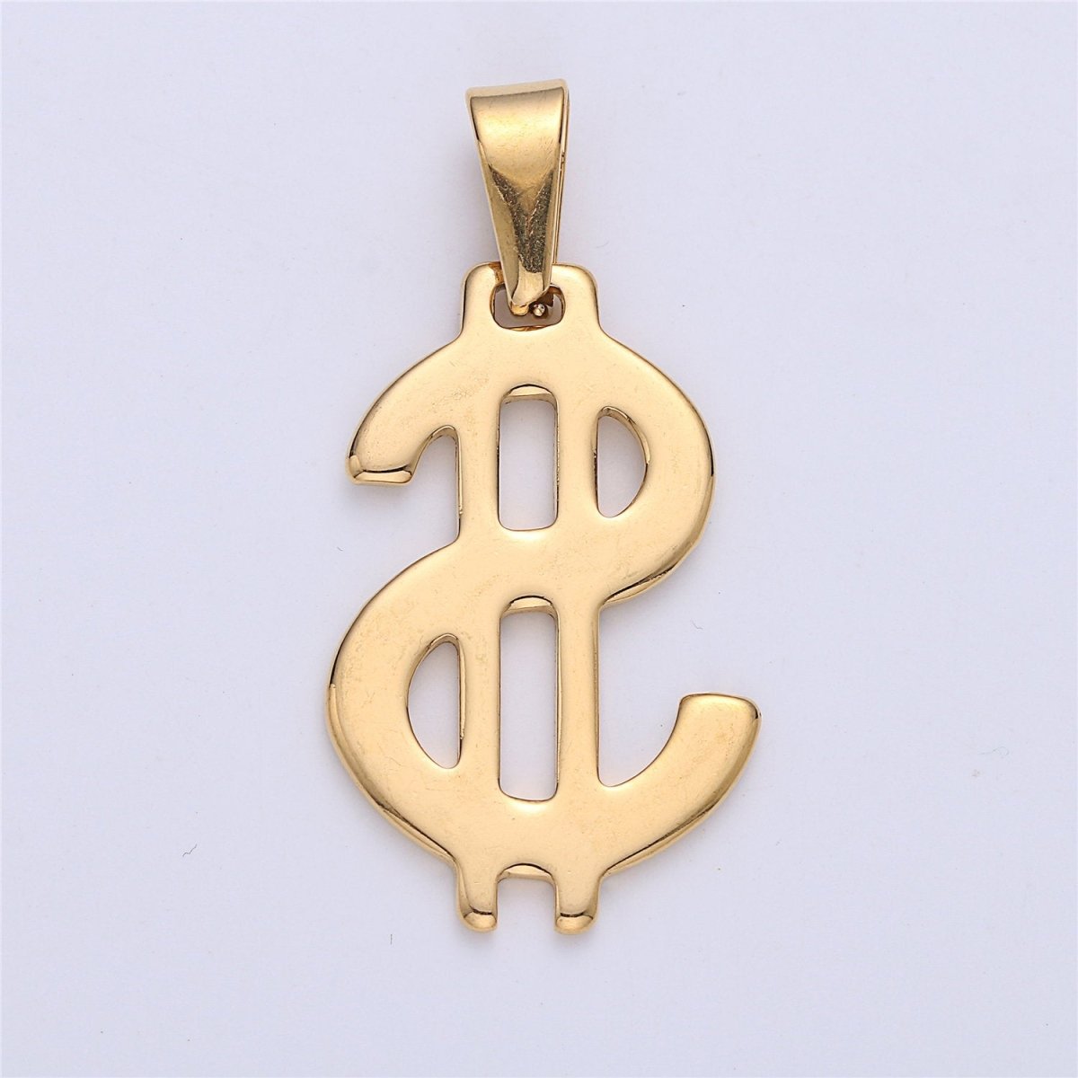 Gold Filled Stainless Steel Dollar Sign, Golden US Dollar Currency, Necklace Pendant Charm Bead Bails Findings for Jewelry Making J-666 - DLUXCA