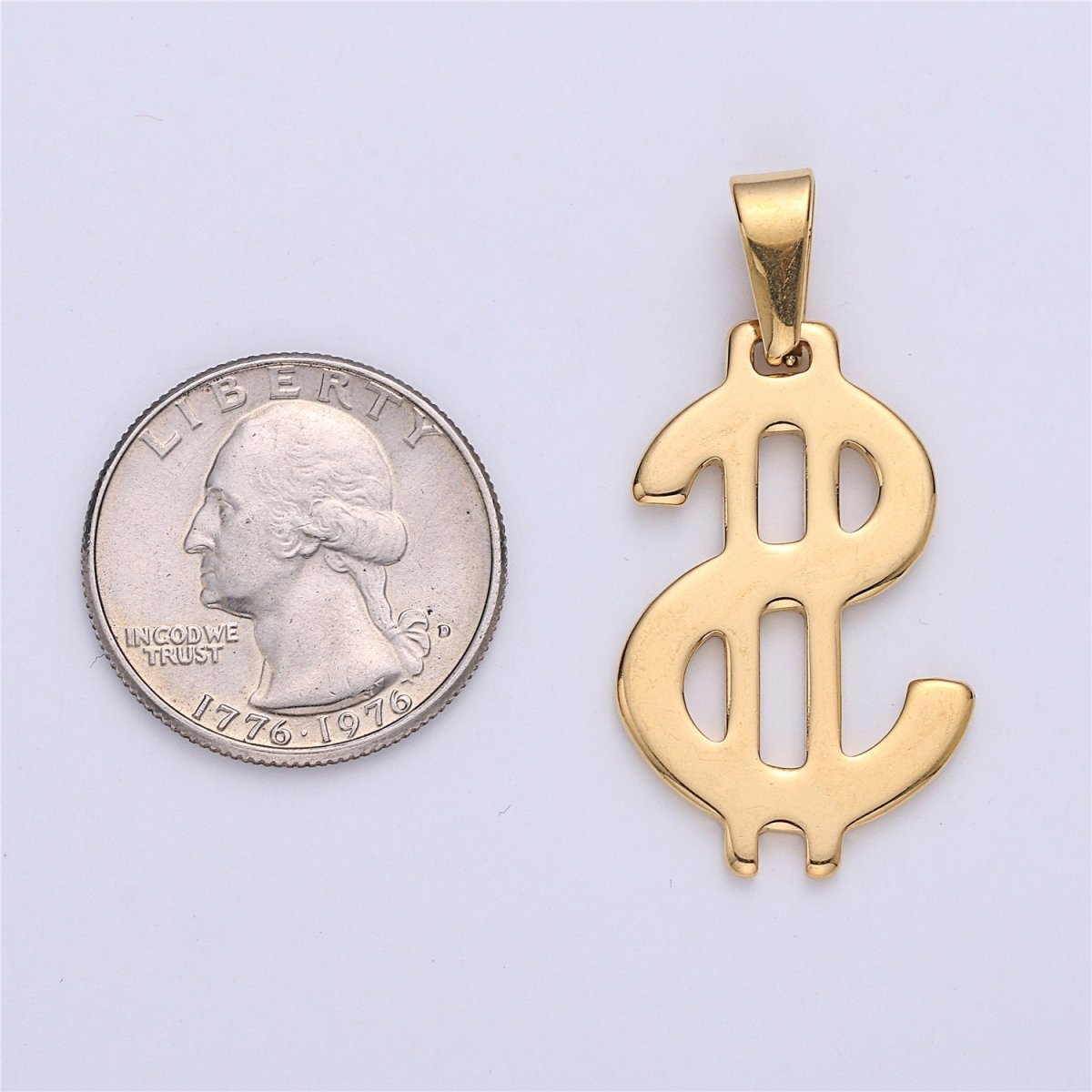 Gold Filled Stainless Steel Dollar Sign, Golden US Dollar Currency, Necklace Pendant Charm Bead Bails Findings for Jewelry Making J-666 - DLUXCA