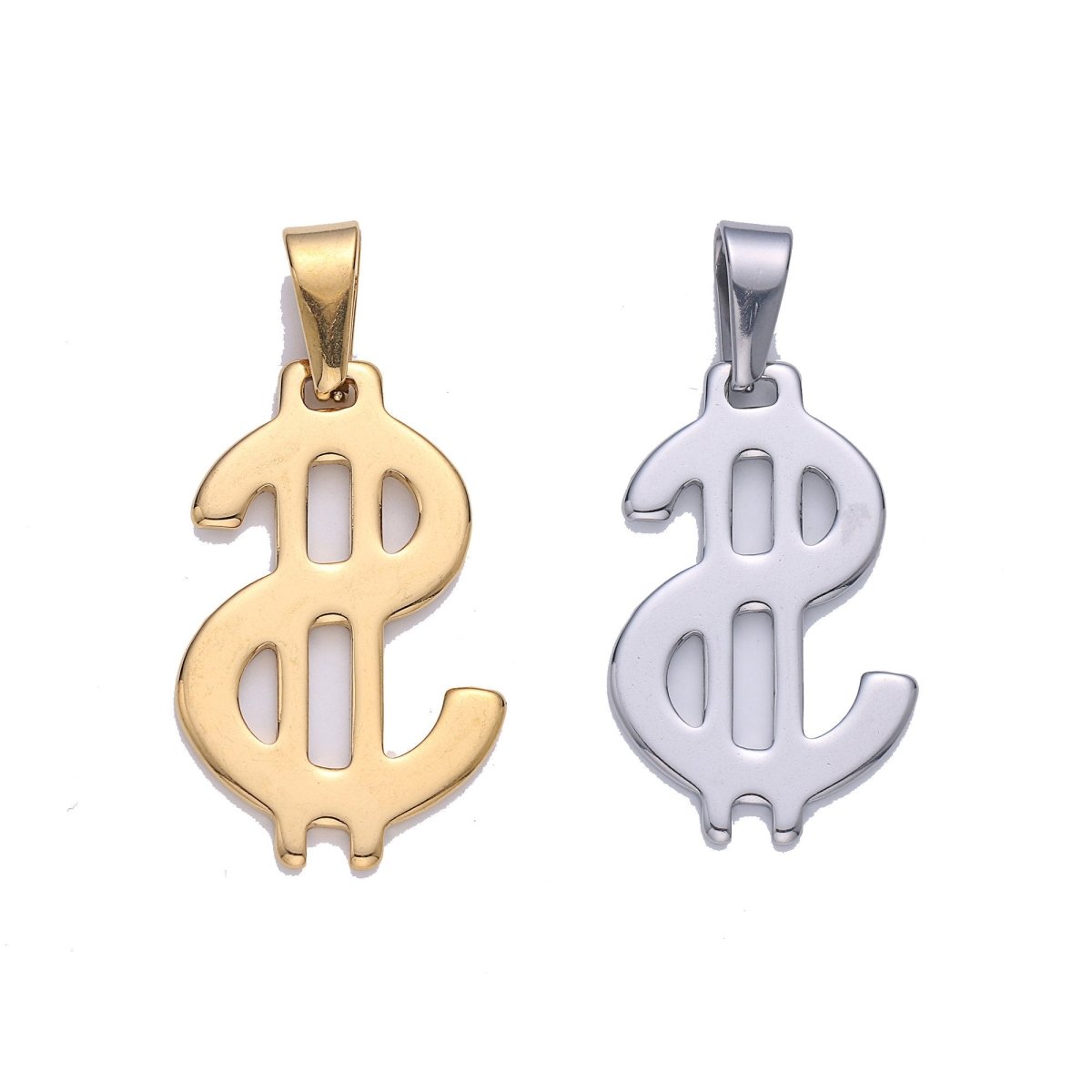 Gold Filled Stainless Steel Dollar Sign, Golden US Dollar Currency, Necklace Pendant Charm Bead Bails Findings for Jewelry Making J-666 - DLUXCA