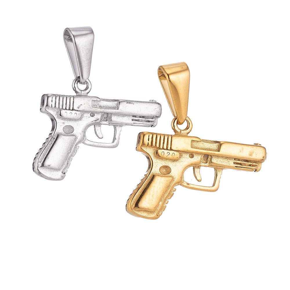 Gold Filled Stainless Steel Gun Pistol Charmp Pendant w/ Bails Findings for Earring Necklace Jewelry Making Supplies J-380 - DLUXCA