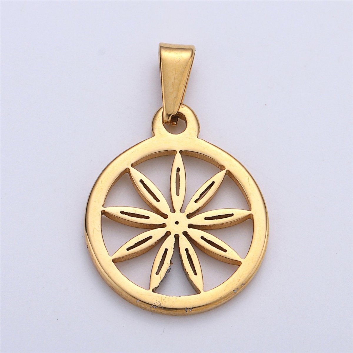 Gold Filled Stainless Steel Sun, Summer Sunshine Charm Pendant with Bails Golden Shiny Sun Necklace Findings for Jewelry Making 30x20mm J-667 - DLUXCA