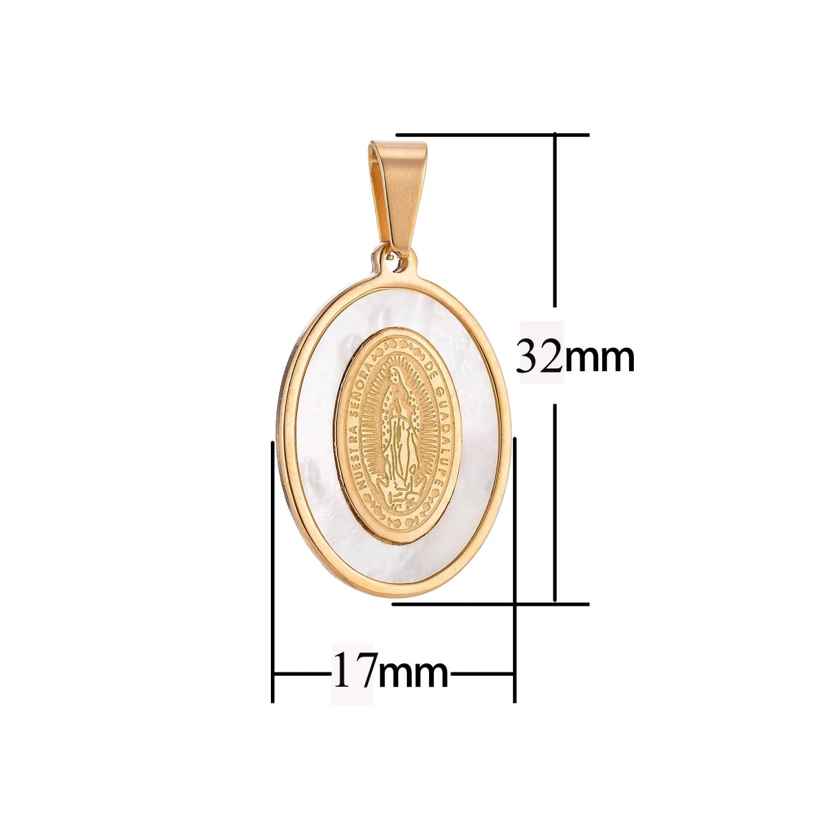 Gold Filled Stainless Steel White Sea Shell Virgin Mary "Nuest Ra Senora De Guadalupe" Religious Gold / Silver Pendant J-418 J-653 - DLUXCA