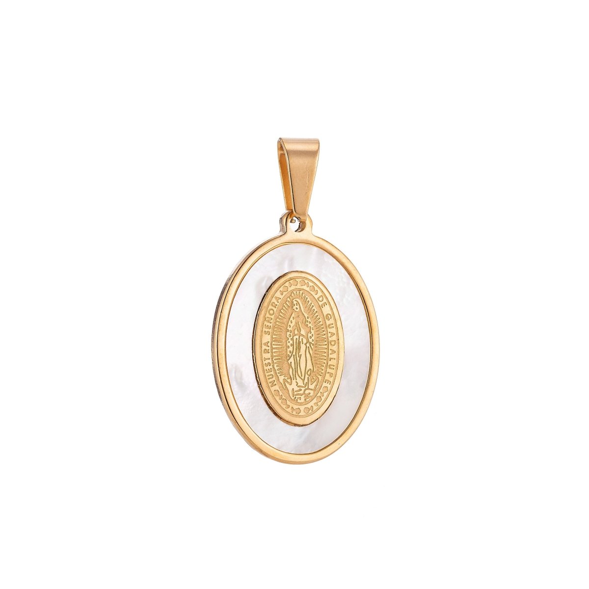 Gold Filled Stainless Steel White Sea Shell Virgin Mary "Nuest Ra Senora De Guadalupe" Religious Gold / Silver Pendant J-418 J-653 - DLUXCA