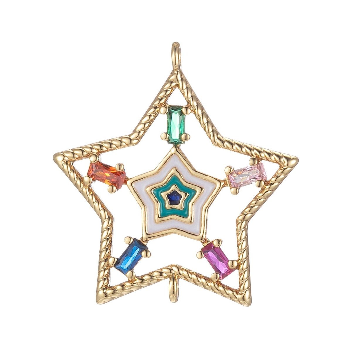 Gold Filled Star Charm Connector Multi Color CZ Charm Bracelet Earring Necklace Link Connector Double Bail Charm F-874 - DLUXCA