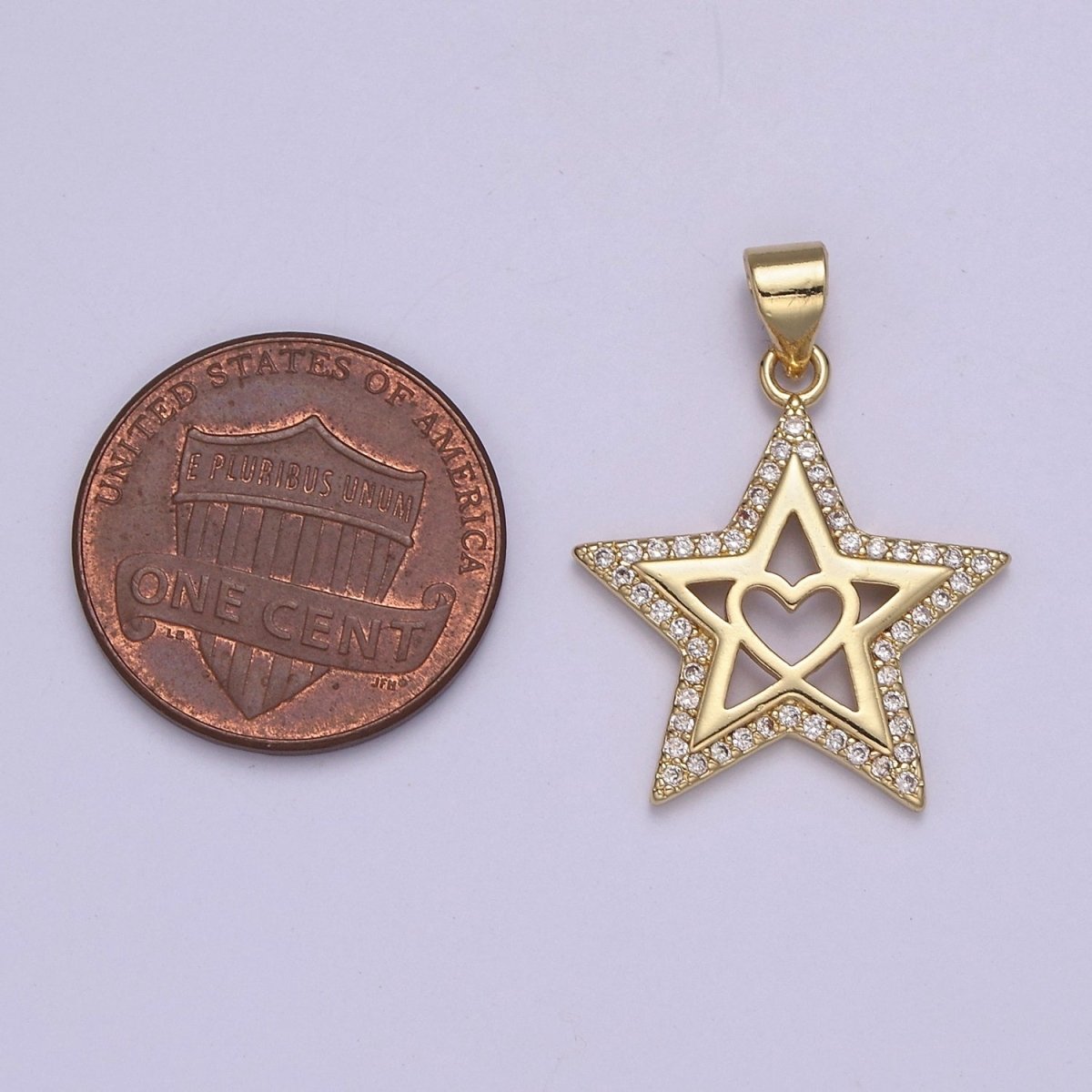 Gold Filled Star charm, Gold Heart pendant Celestial Minimalist Jewelry J-410 - DLUXCA