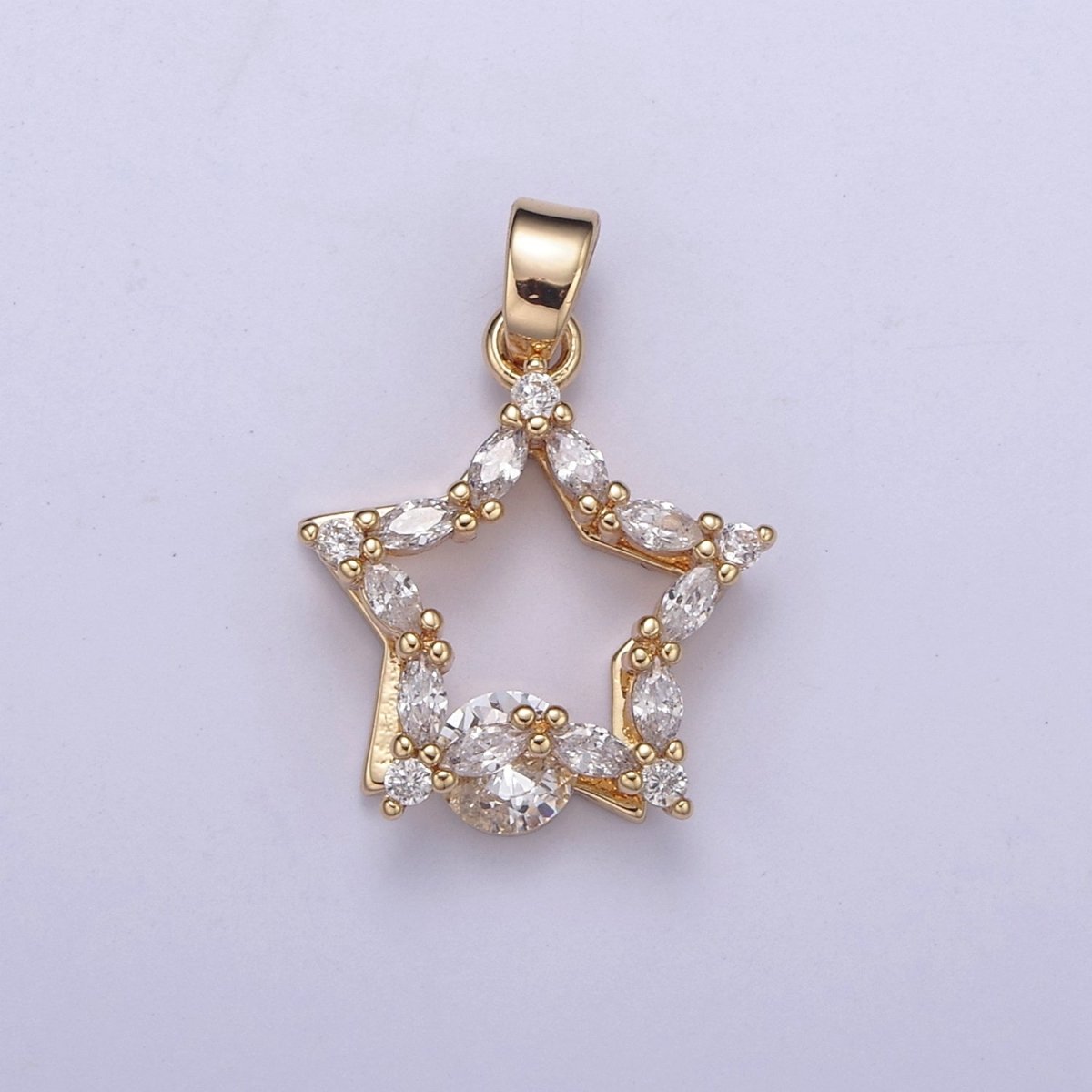 Gold Filled Star Cubic Zirconia Charm - CZ Shiny Star Celestial Night Sky Constellation Galaxy Wholesale Charms H-419 - DLUXCA