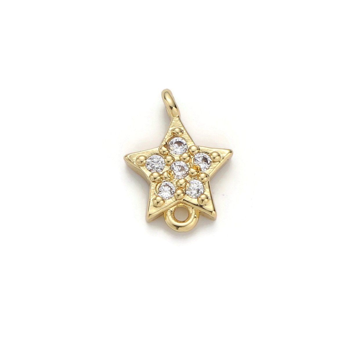 Gold Filled Star Micro Pave Connector Charm, Cubic Zirconia Pendant Charm, For DIY Jewelry, Gold Color F-376 - DLUXCA