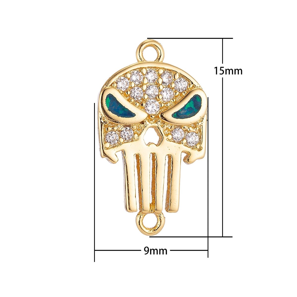 Gold Filled Stylish Elegant Green Eyes Skull Cubic Zirconia Bracelet Charm Bead Finding Connector For Jewelry Making, F-016 - DLUXCA