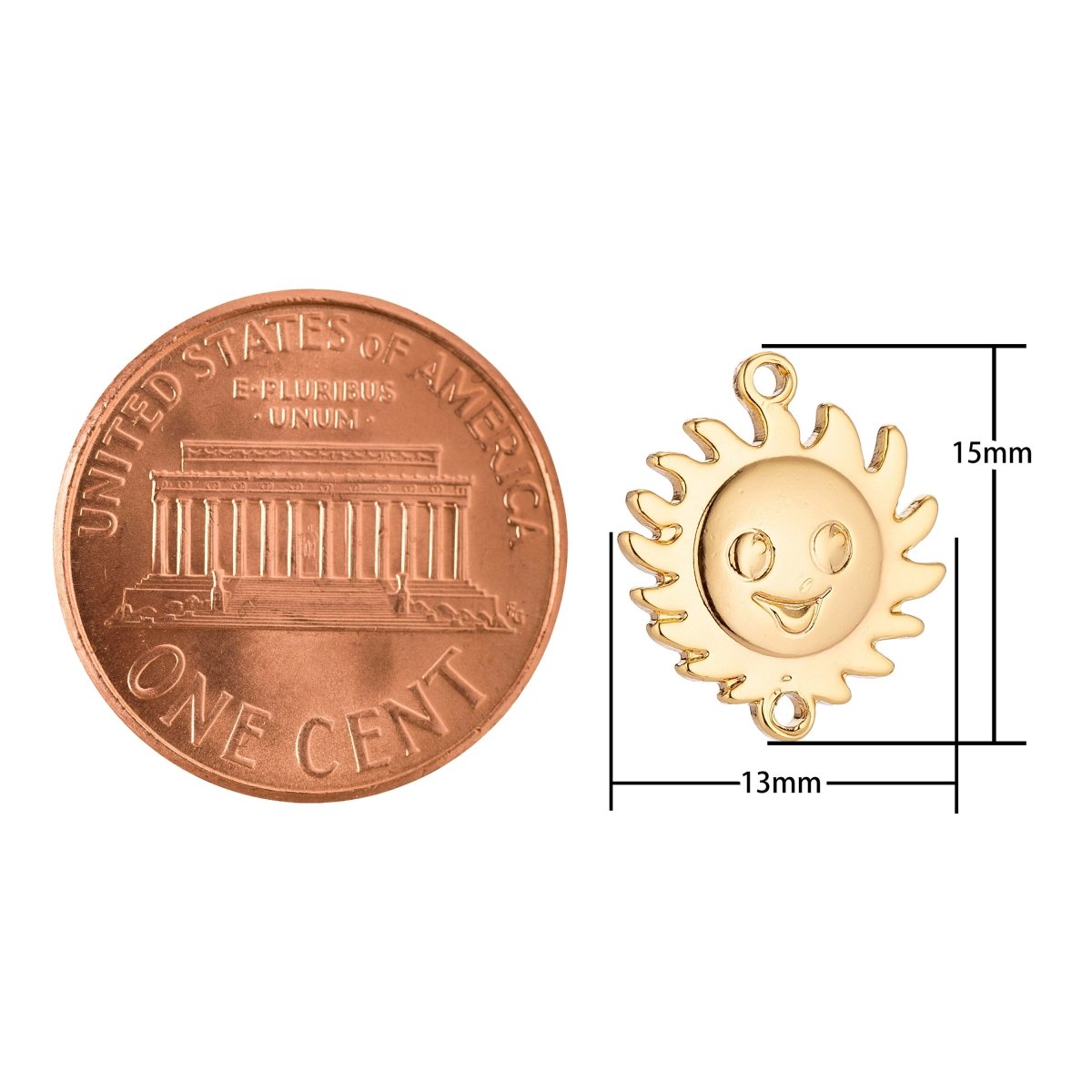 Gold Filled Sun Face Charm, Sunshine Charm Connector Pendant, Happy Smile Sun Face, Gold Sun Charm, Wholesale Gold Filled Connector Charms F-048 - DLUXCA