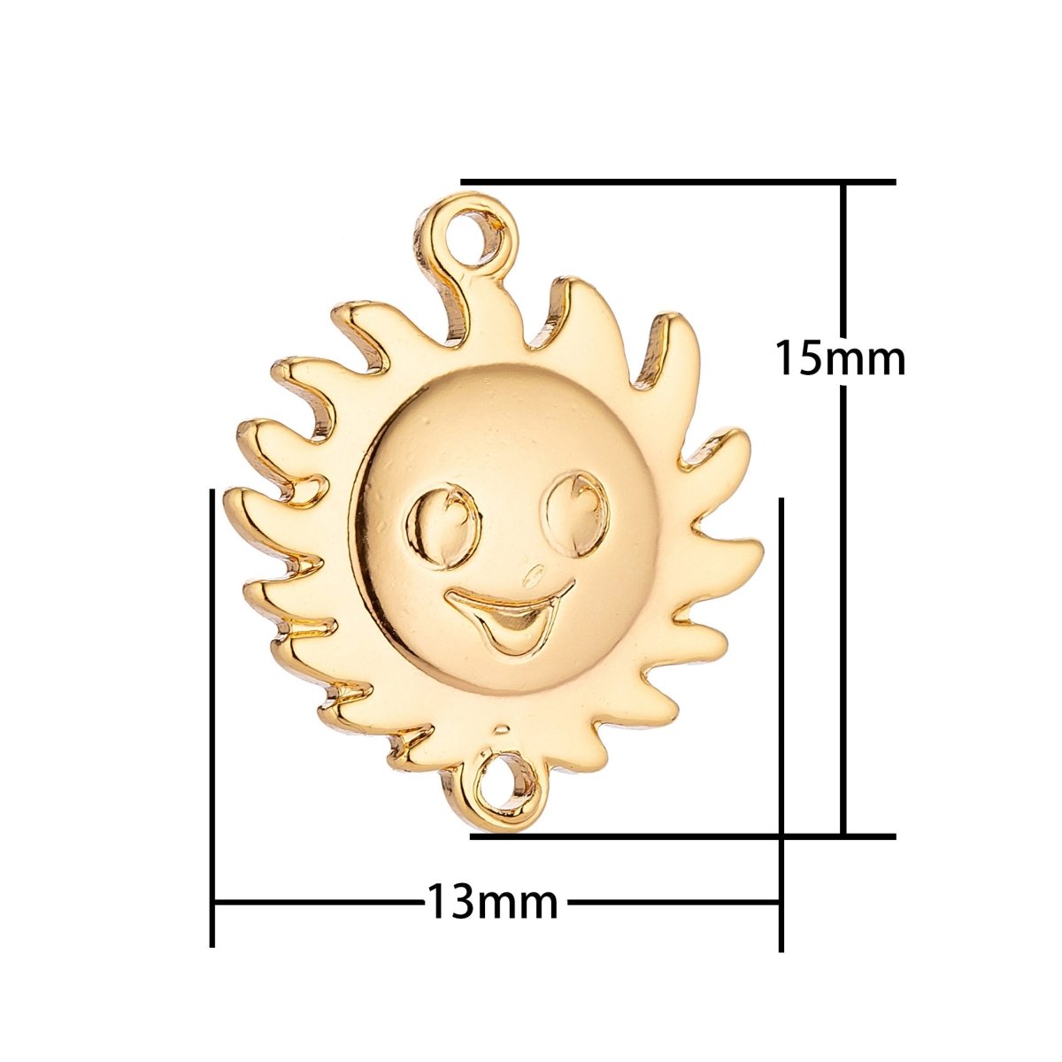 Gold Filled Sun Face Charm, Sunshine Charm Connector Pendant, Happy Smile Sun Face, Gold Sun Charm, Wholesale Gold Filled Connector Charms F-048 - DLUXCA