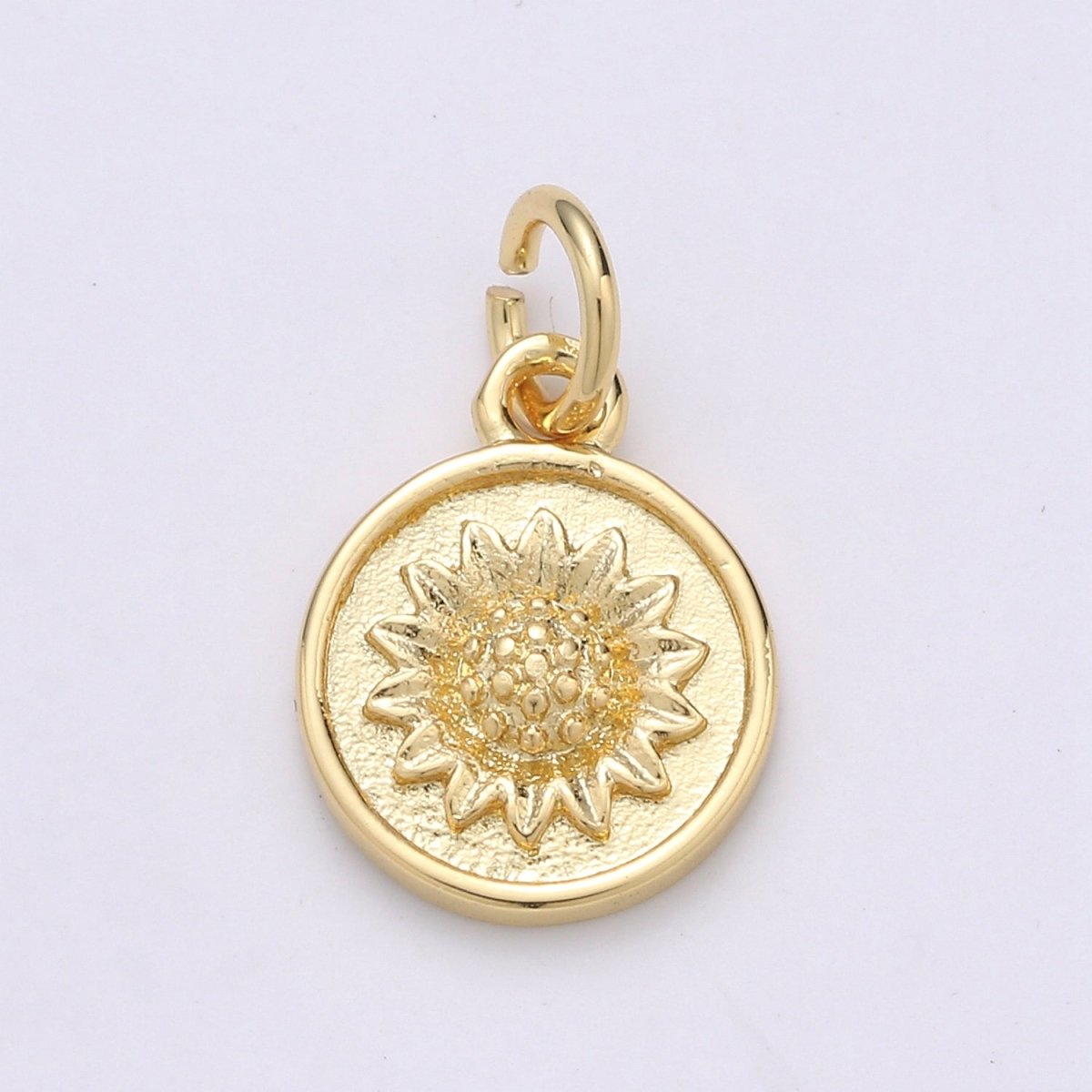 Gold Filled Sun Flower Charm, Flower, Floral Bracelet Charm, Coin Disc Charm Necklace Pendant, Findings for Jewelry Making E-067 - DLUXCA