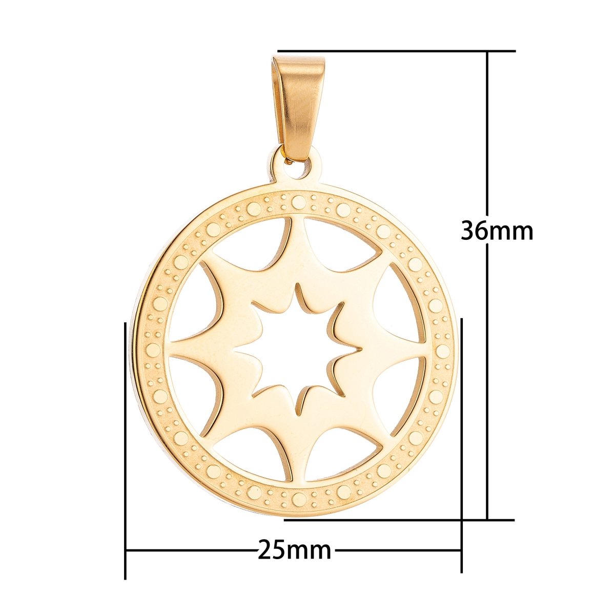 Gold Filled Sun Ray Symbol in Coin Medallion Necklace Pendant Bracelet Earring Charm Bails for Jewelry Making J-366 - DLUXCA