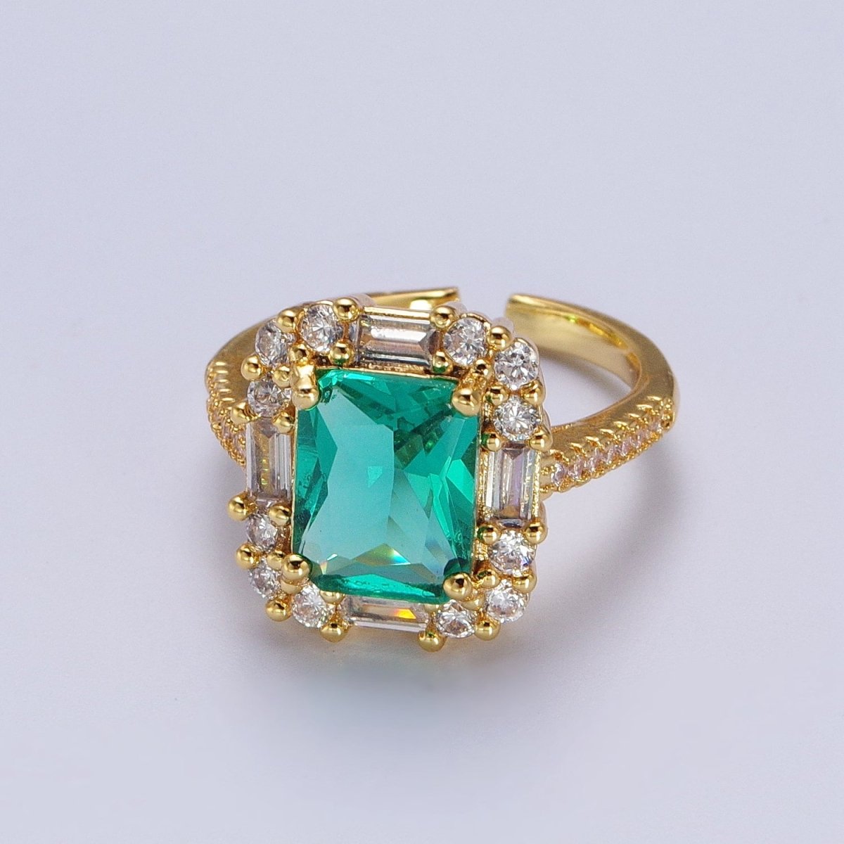 Gold Filled Teal, Red, Clear Baguette CZ Solitaire Micro Paved Band Ring | Y-455 Y-456 Y-457 - DLUXCA