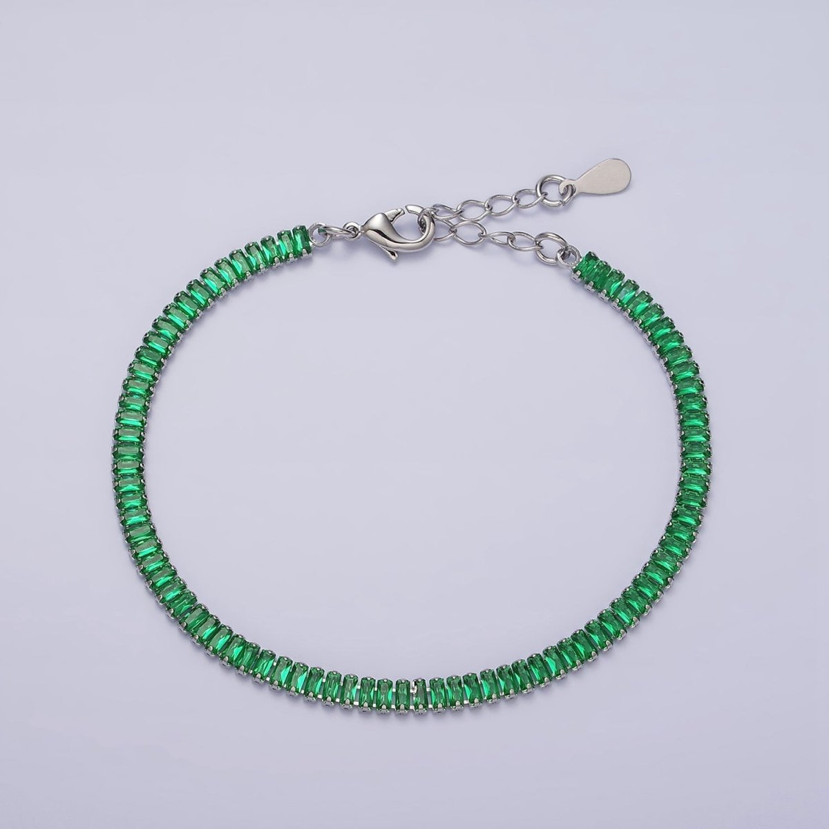 Gold Filled Tennis Bracelet, Baguette Emerald Green, Clear Pave CZ Bracelet for | WA-1818 to WA-1821 Clearance Pricing - DLUXCA