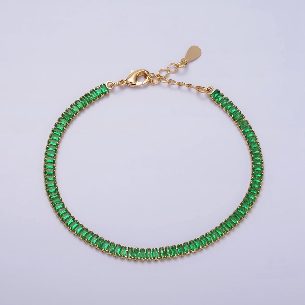 Gold Filled Tennis Bracelet, Baguette Emerald Green, Clear Pave CZ Bracelet for | WA-1818 to WA-1821 Clearance Pricing - DLUXCA