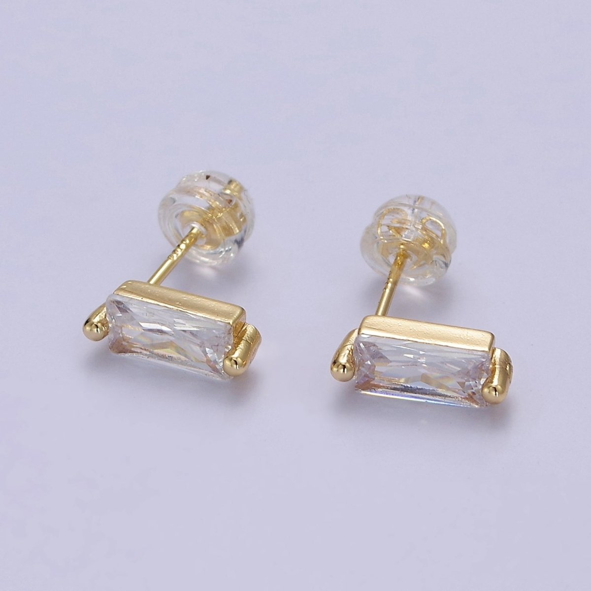 Gold Filled Tiny baguette stud earrings | second hole earrings | tiny rectangle studs | Baguette shaped studs V-123 - DLUXCA