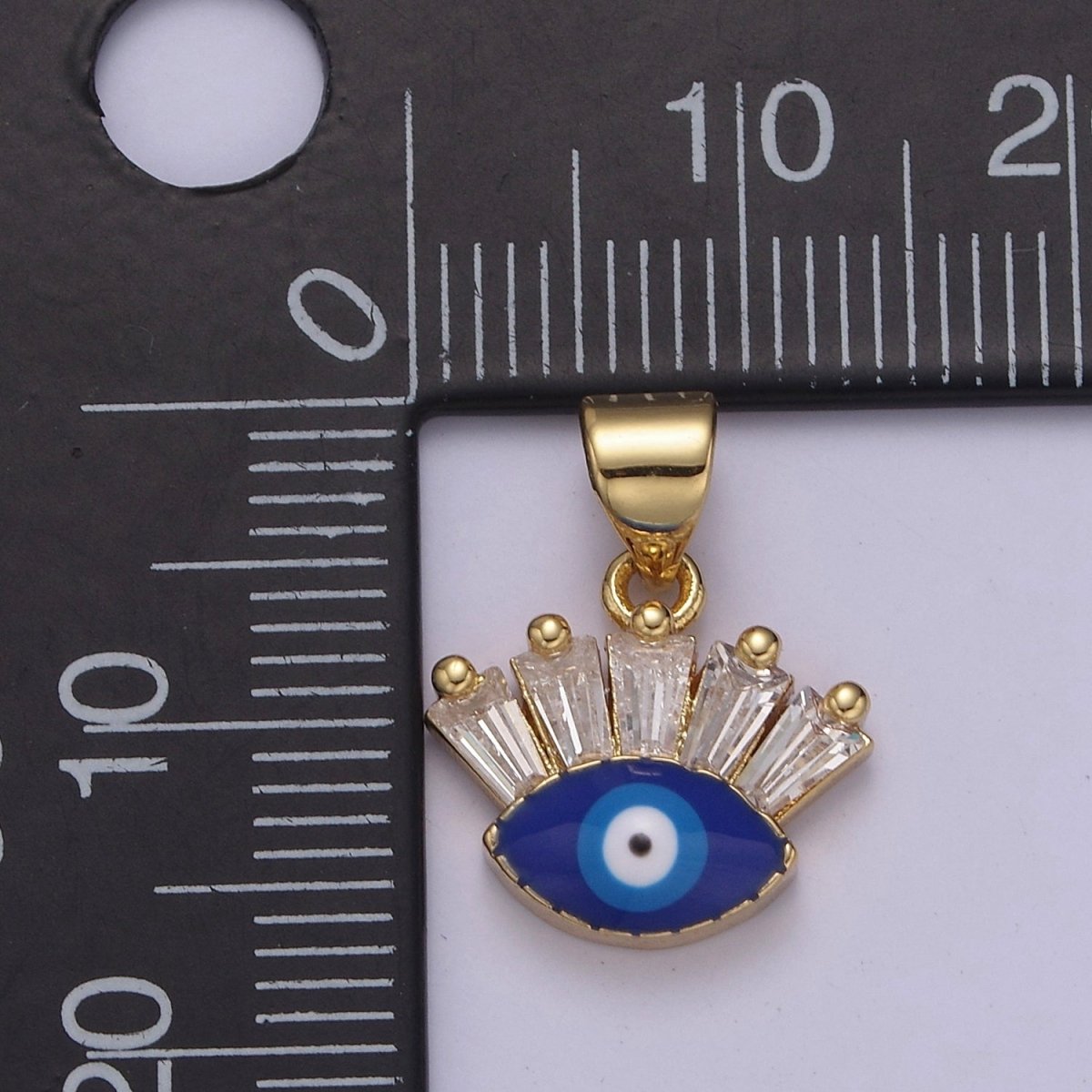 Gold Filled Tiny Evil Eye Charm Necklace, Baguette Evil Eye Jewelry, Dainty Evil Eye Pendant J-339 - DLUXCA