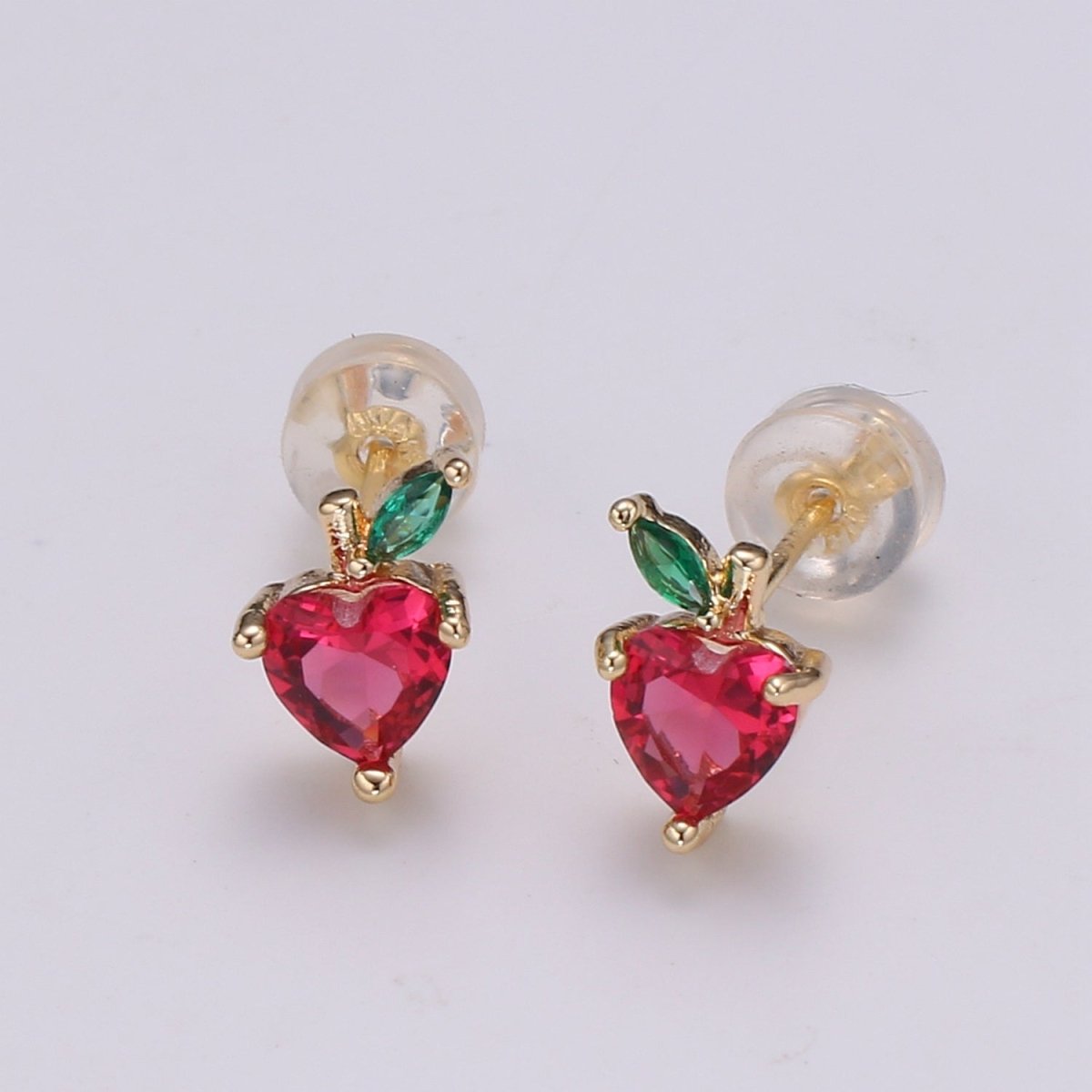 Gold Filled Tiny Strawberry Stud Earrings, Colored CZ Crystal Mini Fruity Natural Golden Formal/Casual Daily Wear Earring Jewelry P-015 - DLUXCA