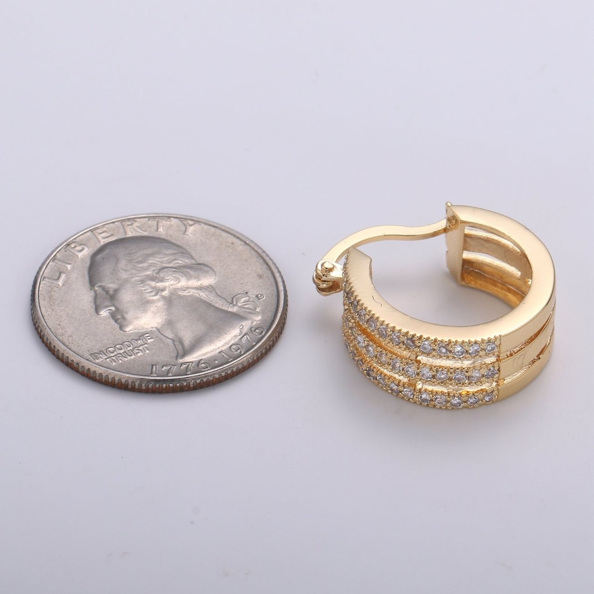 Gold Filled Triple Layered Circle Round Huggies Earring CZ Micro Pave Geometric Shape Earring Jewelry GP-661 - DLUXCA